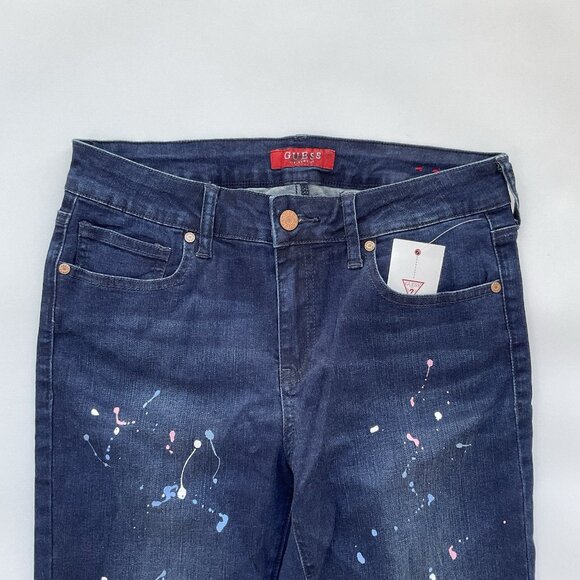 Guess Women’s High Rise Skinny Jeans Painted Splitter Details In Blue Size 28 - Picture 11 of 13